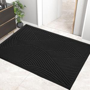 Sturdy Front Door Mat, Absorbent Muddy Dirt Resist Welcome Door Mats Outdoor Indoor, Stain and Fade Resistant, Non-Slip Backing Entry Mat Low Profile Doormat for Entryway, 60×36, Black