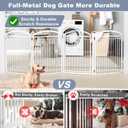 Full Metal Free Standing Dog Gate with Door for Outdoor Indoor,96'' Extra Wide 36'' Tall Dog Gates for Doorways,Large Openings,Decks,Porch,Freestanding Portable Pet Fence(4 Panels,White)