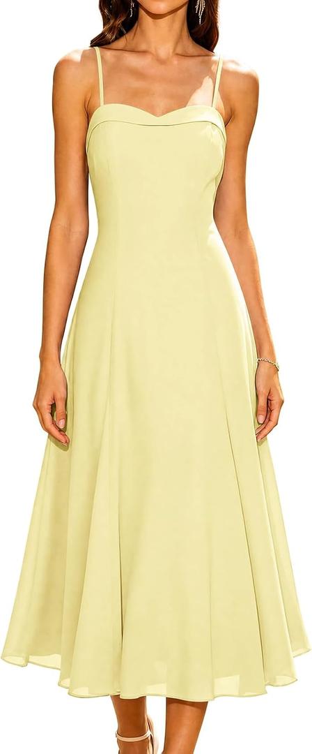 RIHOAS Wedding Guest Dresses for Women Chiffon Sleeveless Midi Dress | Chiffon,Corset,Spaghetti Strap,A-Line,Formal,Elegant,Bridesmaid,Semi Formal,Party,Cocktail,Prom,Summer,Fall 2026 (Yellow, S)
