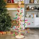 4ft Wooden Christmas Tree Ornament Display for Party Decorations Large Christmas Tree with Shelves DIY Xmas Vintage Display Stand for Farmhouse Home Decor