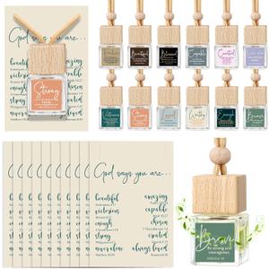 Maxdot 24 Set Christian Gift Bulk Church Empty Hanging Car Air Freshener Diffuser Bottles 8ml for Essential Oils Religious Biblical Gifts Valentine's Favors for Women Men Employee