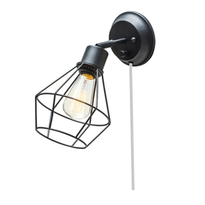 GLOBE Electric 65291 1-Light Plug-in or Hardwire Industrial Cage Wall Sconce, Matte Black Finish, On/Off Rotary Switch, 6ft Clear Cord, Wall Lights for Bedroom, Bulb Not Included tdoor Plug-In Wall Sconce
