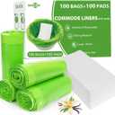 BOOWOO Bedside Commode Liners with Absorbent Pads, Disposable Commode Bags/Pads, Scented Adult Potty Chair Liners, Portable Commode Poop Bag for Commode Chair, Bedpan, Bucket Toilet, 100 Bags+100 Pads