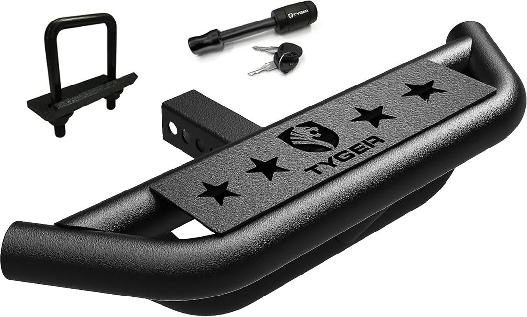Tyger Auto TG-HS8U81238 Hitch Armor Compatible with Vehicles with 2" Hitch Receiver | Textured Black | Hitch Step | Rear Bumper Guard Protector | with Pin Lock and Stabilizer