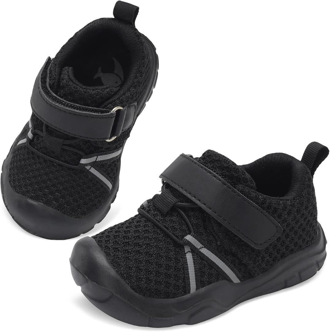 FEETCITY Toddler Sneakers Wide Toddler Shoes Boys Girls Tennis Shoes Sports Running Walking Sneakers (Black)