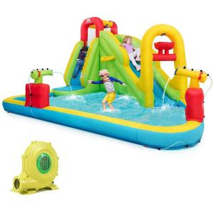 Inflatable Water Slide, Kids Water Park Jump Castle, Water Slides Inflatables for Kids, Splash Pool, Climbing Wall, Blow up Water Slide Bounce House with Blower for Outdoor Backyard Gifts