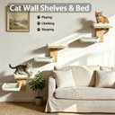 Cat Wall Shelves with Cat Bed 2 in 1 Furniture with Soft Cushion Perch & Pet Cooling Mat 2 Platform Climbing Wall Systems Tree Tower for Indoor Cats Rubber Wood Corner Floating Shelf