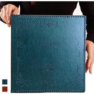 Photo Album Self Adhesive Pages, 80 Pages Huge Magnetic Self-Stick Picture Album with Leather Vintage Inspired Cover, DIY Albums Holds 3X5, 4X6, 5X7, 6X8, 8X10, 10X12 Photos (Darkgreen)