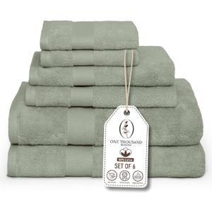 Premium Staple Cotton Bathroom Towel Set - Sage Green 600 GSM 6-Piece Luxury Bath Towel Set 1 Stripe - 2 Bath Towels, 2 Hand Towels & 2 Washclothes Set - High Absorbent & Quick Dry for Gym, Spa, Hotel