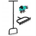 Lawn Aerator Spike, Manual Aerator Metal for Compacted Soils and Lawns with Dethatching Rake & 15 Iron Spikes Pre-Assembled Grass Aerator Tools for Yard Lawn Aeration Garden Tool