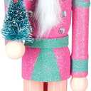 Christmas Nutcracker Ornament 15inch King Soldier Nutcracker Suitable for Table, Fireplace Decoration Christmas Party Supplies (Pink Holding Christmas Tree)