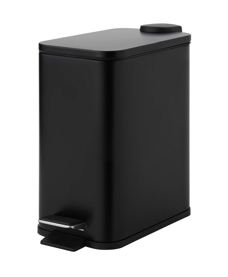 SunnyPoint 5 Liter(1.32 Gallon) Small Trash Can with Plastic Inner Buckets; Rectangle Bathroom, Office, Kitchen, and Bedroom Step On and Slow Close (BLK)