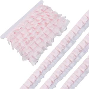 7.5 Yards Pink Satin Organza Edge Trim 2-Layer Ruffle Trim Lolita Skirt Edging Accessories Romantic Pleated Lace Ribbon for Sewing DIY Crafts Dressmaking Costume Decoration Cosplay