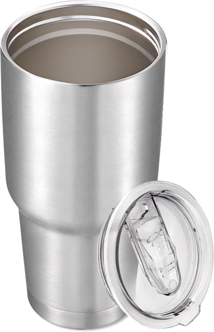30 oz Tumbler with Lid Stainless Steel Tumblers Vacuum Insulated Cup Reusable Powder Coated Travel Mug Double Wall Leak Proof Portable Cups Keep Cold Drinks for 12 Hours, Stainless, 1 Pack