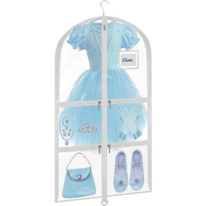 Garment Bags for Dance Costumes - 40 Inch Clear PVC with 5 Zipper Pockets (White) - Kids Dance Garment Bag for Dancers, Hanging Clothes Storage, Competitions & Travel