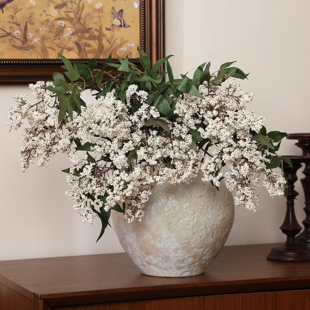 Zeyune 3 Pcs Fall Artificial Dusty Plum Stem Plum Sedum Berry Stem Autumn Faux Berry Picks Branches Faux Spray for Home Halloween Thanksgiving Farmhouse Mantel Harvest DIY Decorations (White Green)