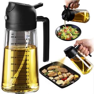 TrendPlain 16oz/ 470ml Glass Olive Oil Sprayer for Cooking – 2 in 1 Olive Oil Dispenser Bottle for Kitchen Gadgets and Air Fryer Accessories, Salad, BBQ - Black