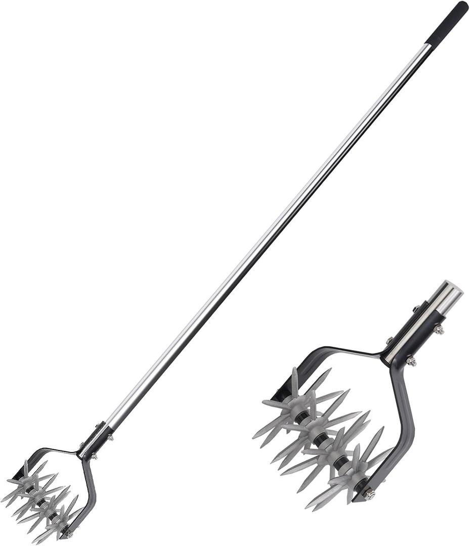 BARAYSTUS Rotary Cultivator Garden Tool, Adjustable Hand Tiller, Long Handle Cultivator for Aerating, Planting and Mixing Soil or Reseeding Grass