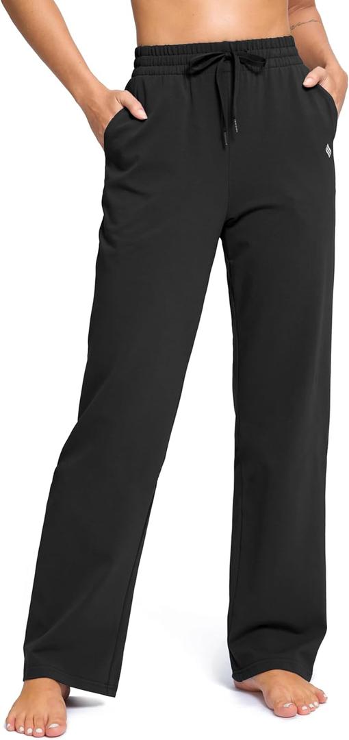 SANTINY 31"/33"/35" Women's Tall Cotton Sweatspants Yoga Lounge Casual Pants Open Bottom Sweat Pants for Women with Pockets (Large, Black)