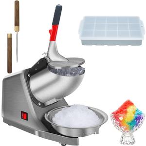 Snow Cone Machine Shaved Ice Machine Ice Crusher with Stainless Steel Blade Kitchen Electric for Shaved Ice and Snow Cone (300W 2000r/min) Also Comes with a Free Ice Pick and Ice Cube Tray