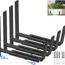 HFHOME 4 PCS Adjustable Planter Box Brackets (6 to 12.5 in), Universal Window Box Brackets, Heavy Duty Metal Flower Box Wall Mounting Hooks for Balcony, Fences, Patio, and Garden - Black