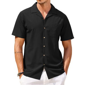 COOFANDY Mens Hawaiian Shirt Short Sleeve Button Down Shirts Casual Tropical Floral Summer Linen Shirts , Size L, Black