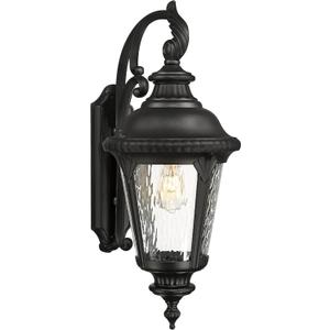 Emliviar 28.4" Large Outdoor Wall Lantern, Farmhouse Exterior Porch Light for House, Black Finish with Water Ripple Glass, XE265B-SW BK