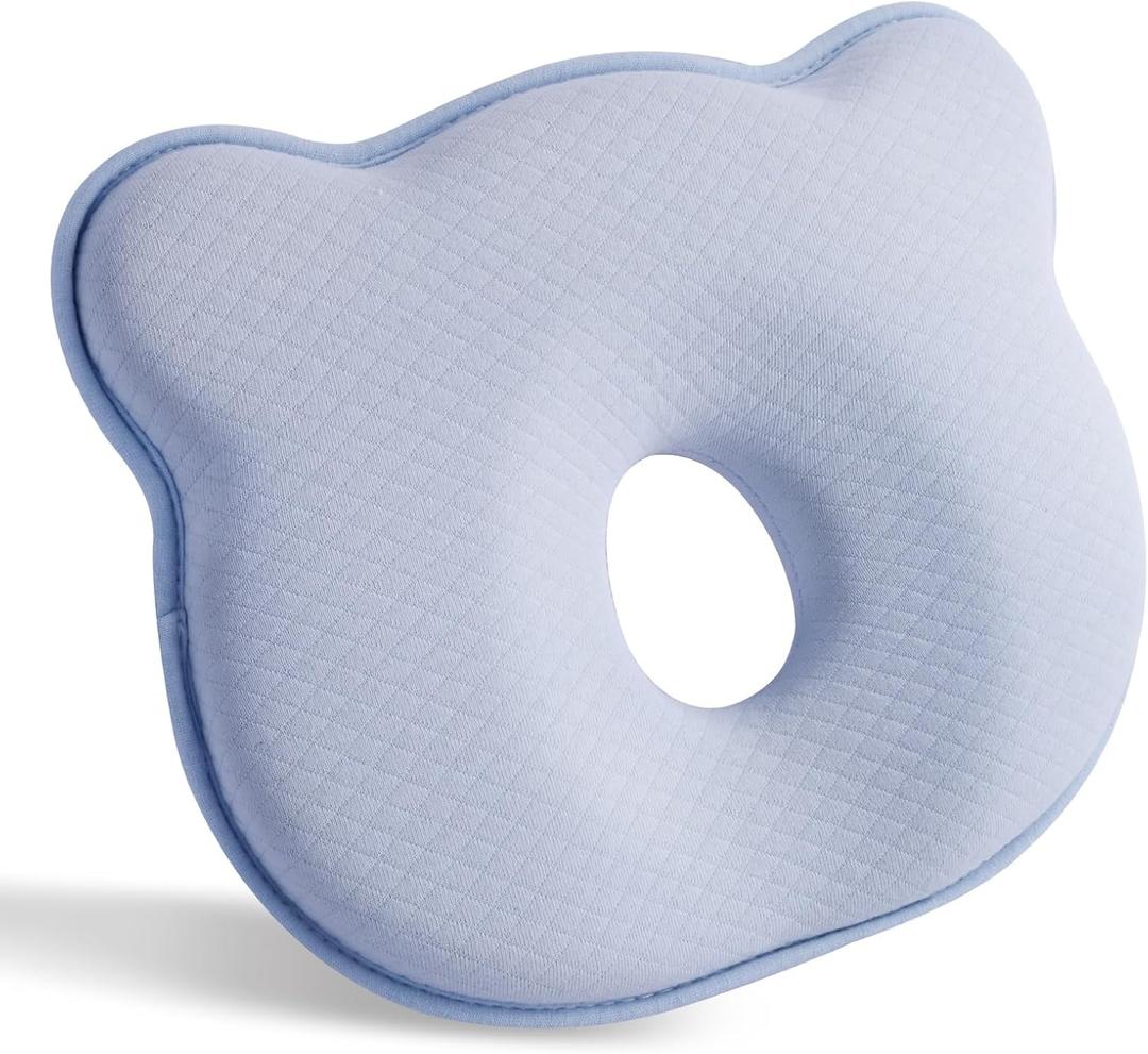 Memory Foam Baby Pillow,Cute Cartoon Bear Soft and Cozy Pillow, Breathable Bedding Set for Infants for Small Boys and Girls Prevent Flat Head Tummy