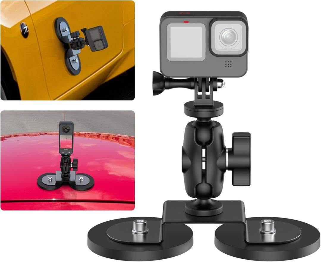 Taisioner Magnetic Car Mount Camera Mount for Insta360 x5/x4/x3/x2 Go 2/3 Car Body Outside with 360Rotation Ball Head Compatible with Gopro,360 Max,Insta 360,DJI osmo,Akaso Aciton Camera
