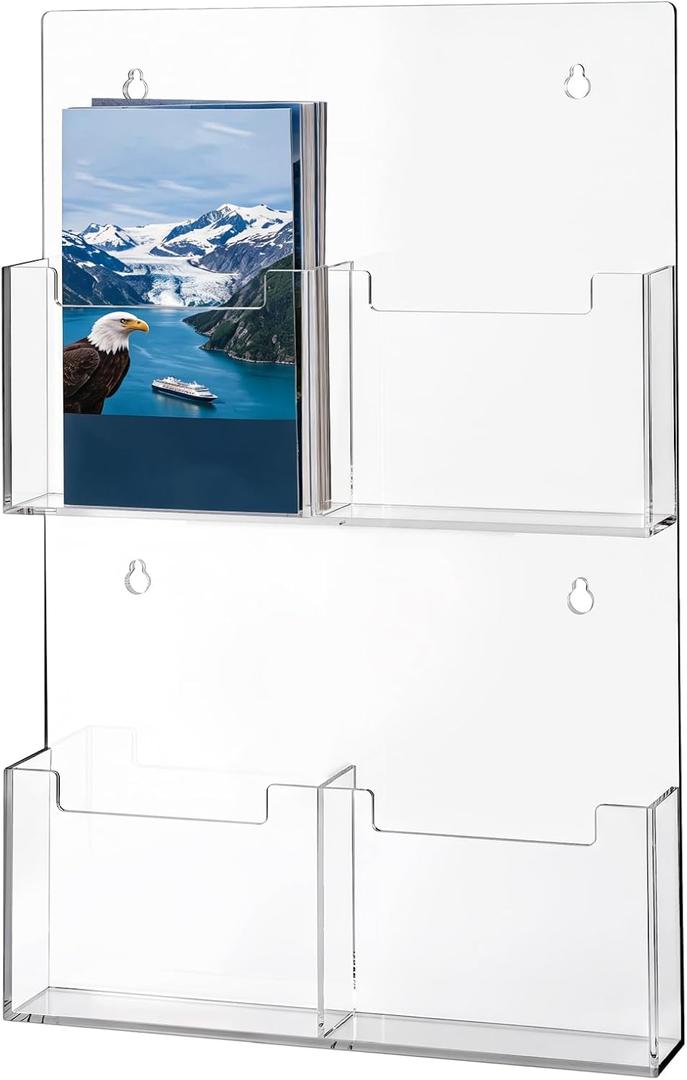 Barydat 4 Pocket Acrylic Brochure Holder Wall Mount 9.4 x 6.5 Inches