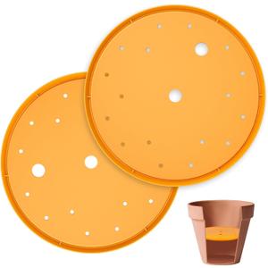 2Pcs Round Planter Insert, 10" Orange Planter Insert, Durable Plastic Disk with Drainage Holes for Place Inside Planters to Use Less Potting Soil for Tall Flower Pots Plant Containers (13inch)