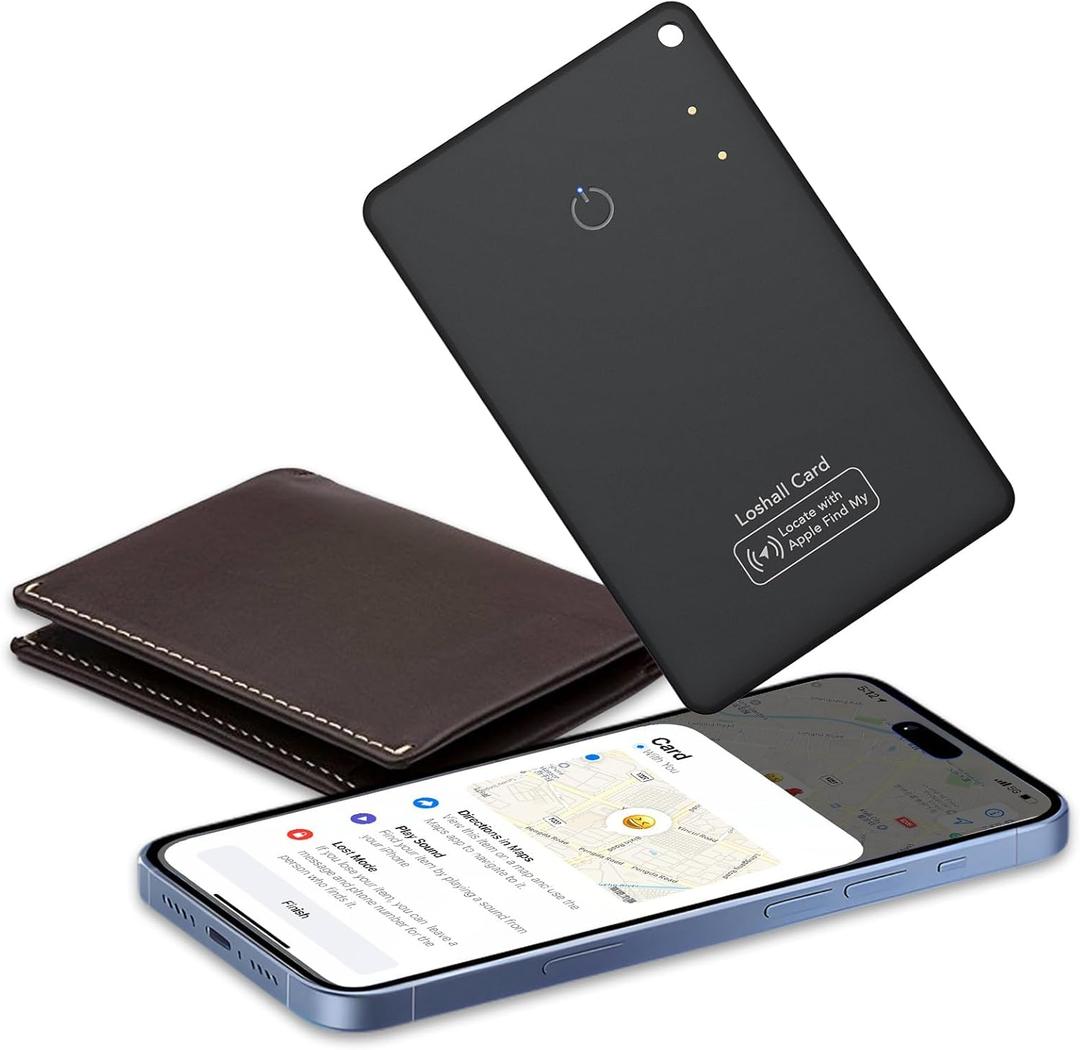 CASCHO Wallet Tracker Card [Apple MFi Certified] Air Tracker Tag, 0.06in Rechargeable Smartcard Work with Apple Find My, Keys Finder and Item Locator for Passport, Bags, Laptop, Black 1 Pack, iOS only