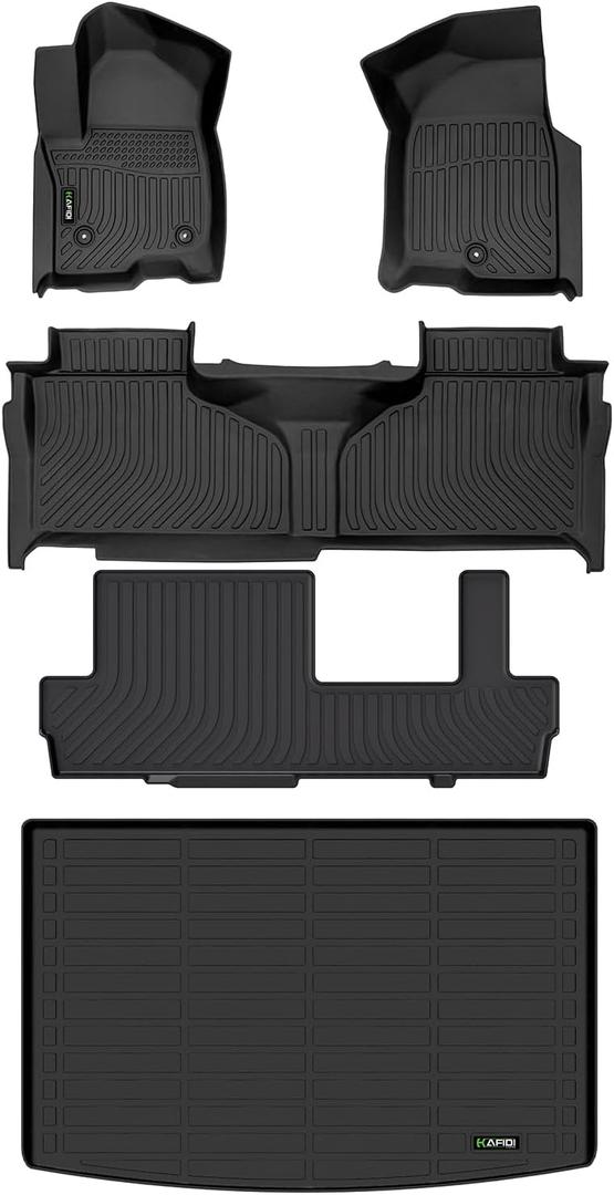 Floor Mats & Cargo Liner Custom for 2021-2025 2026 Chevy Suburban/GMC Yukon XL 8 Seats (Bench Seating) All Weather Protection TPE Heavy Duty Floor Liners Full Set Accessories-Black