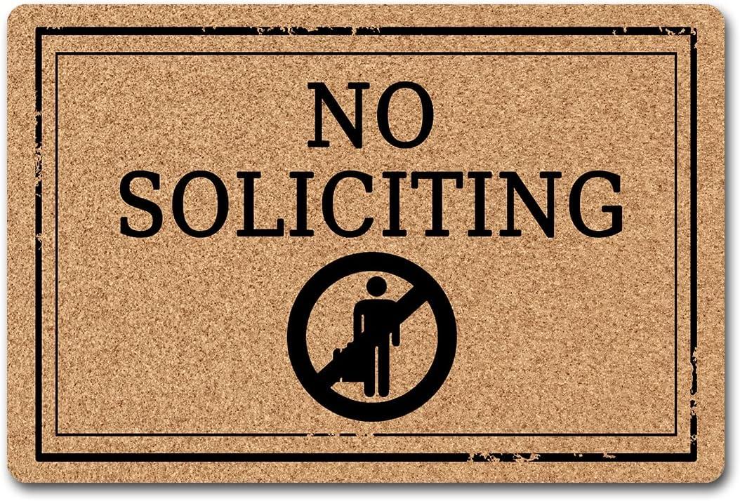 Entrance Welcome Mat No Soliciting Hello Doormats (23.6 X 15.7 inch) Non-Woven Fabric Top with a Anti-Slip Rubber Back Funny Doormat Prank Gift Indoor/Outdoor Doormats Machine Washable