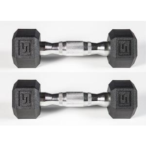 HolaHatha Iron Hexagonal Cast Exercise Dumbbell Free Weight with Contoured Textured Grip for Home Gym Exercise and Strength Training, 5 lbs pair