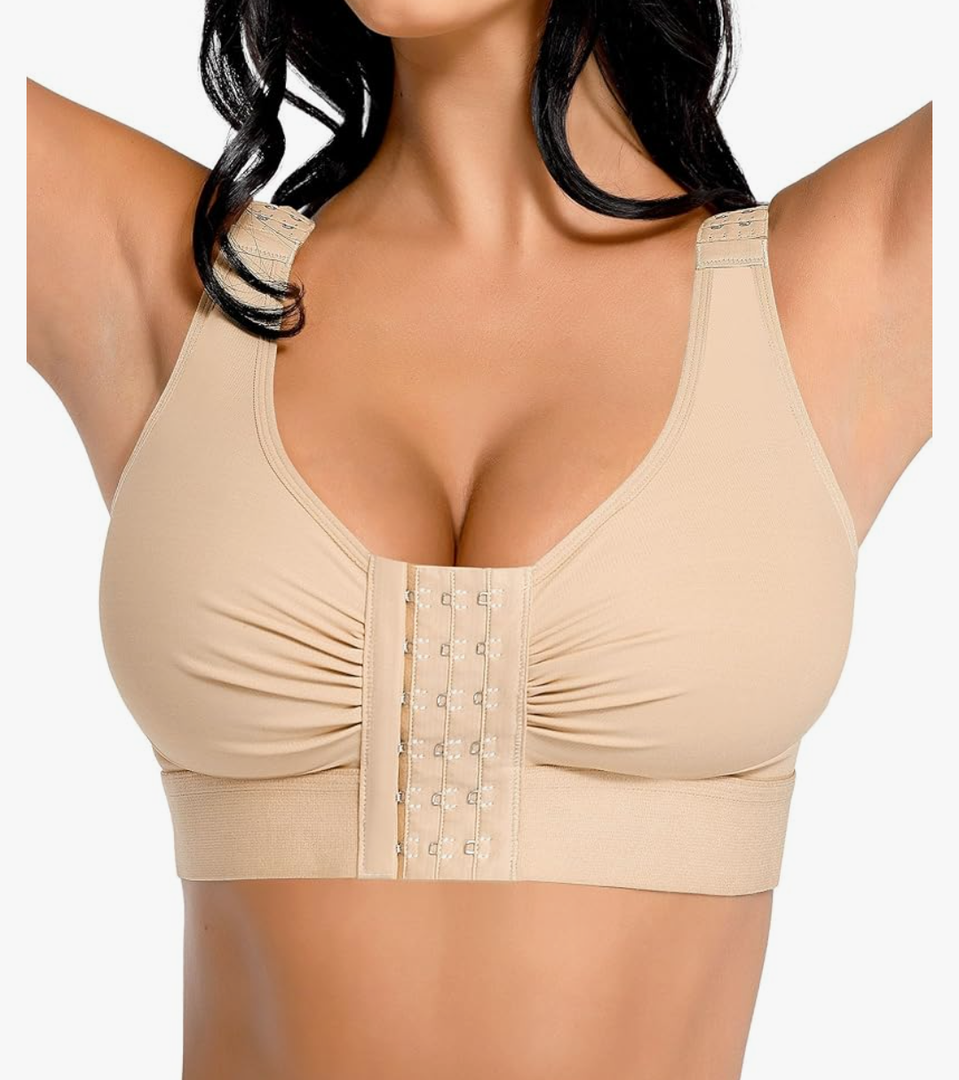 FeelinGirl Post Surgery Compression Bra for Women's Front Closure Bra with Adjustable Straps Wirefree, M