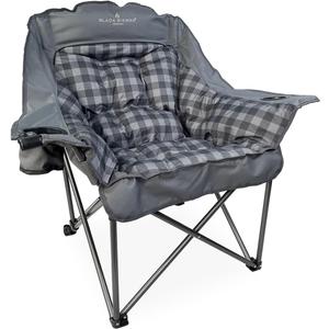 Black Sierra Oversized Camping Chair for Adults, Heavy Duty Outdoor Seat with Plush Padding, Supports 400lbs, Cup Holder & Carry Bag, Comfortable Folding Chair for Tailgating, Patio, & Sideline Events