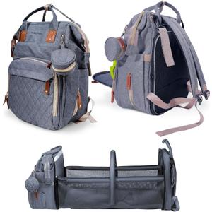 SNUGGY BABY Diaper Bag with Changing Station, Diaper Backpack with Changing Pad, Portable Diaper Organizer, Insulated Bottle Holders, Large Capacity, Water-resistant Travel Bag (Gray), Medium