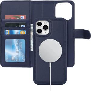 for iPhone 12 Wallet Case magsafe Compatible with Card Holder 2 in 1 Detachable Magnetic Shockproof Phone Cover 12 pro Stand flip Folio Leather Credit Card Slots for Women Men-Blue