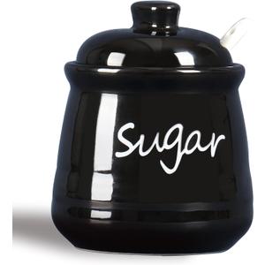 ONTUBE Ceramic Sugar Bowl with Lid and Spoon 12oz (Black)
