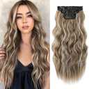 REECHO Hair Extensions, 4PCS Clip in Hair Extensions HE001 Natural Soft Synthetic Hairpieces for Women (20 Inch-200 Gram (Pack of 4), Ash Brown with Platium Highlights)
