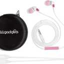 LilGadgets Wired Ear Buds for Kids - Safe & Comfortable, Volume Limited, Wired Earbuds for Kids with an in-Line Microphone, Travel Case, and Splitter - Pink