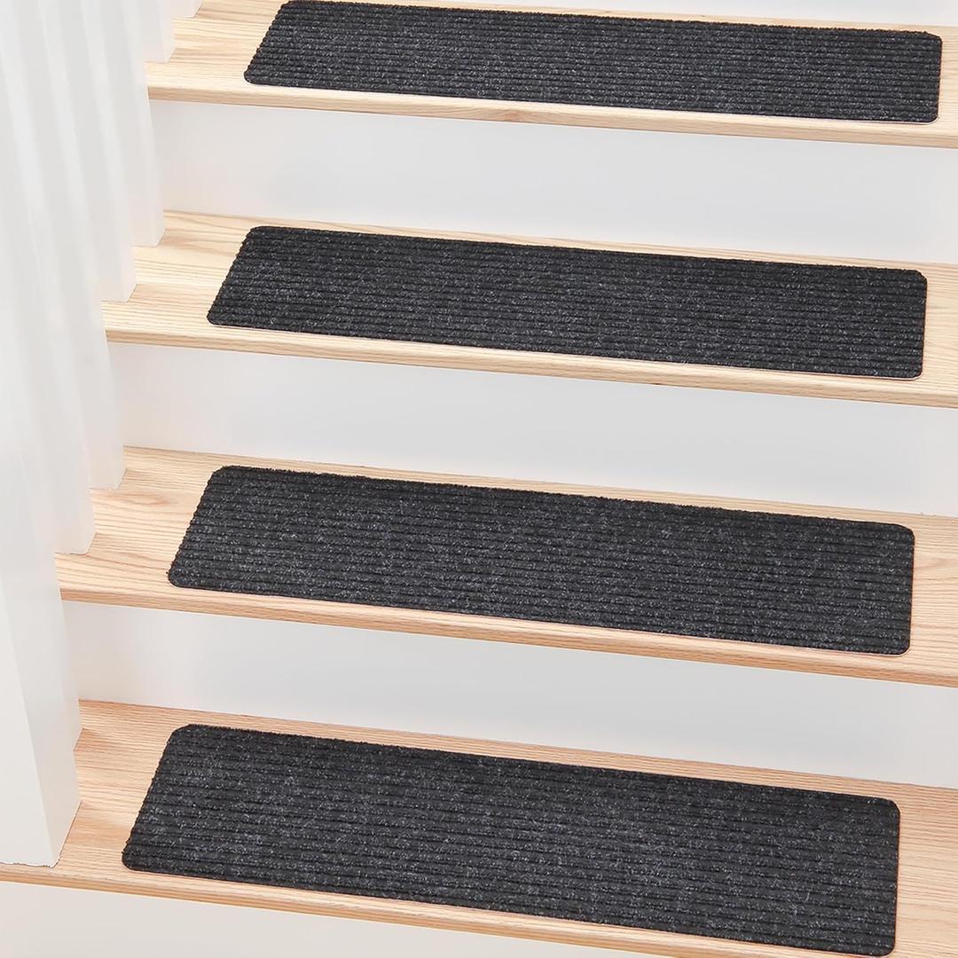 MBIGM 8" X 30" (7 in Pack) Non-Slip Carpet Stair Treads Non-Skid Safety Rug Slip Resistant Indoor Runner for Kids Elders and Pets with Reusable Adhesive - Black (7 In Pack - 8" x 30")