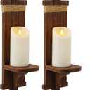 Homemory Wall Sconces Candle Holder Set of 2, Farmhouse Wooden Rustic Wall Decor for Living Room, Dining Room, Bedroom, Bathroom (Brown)