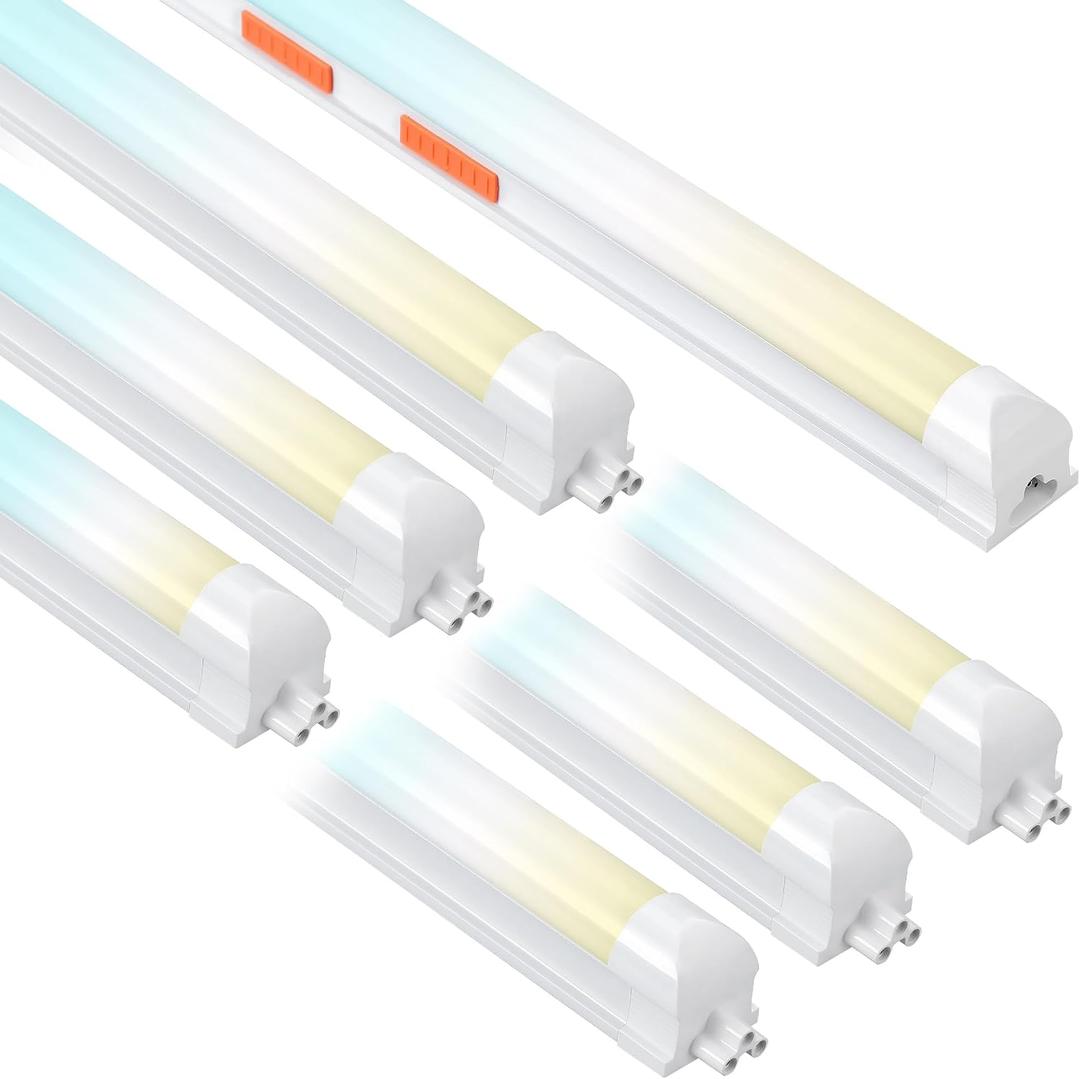 6-Pack LED shop lights 4ft, 3000k-6500k CCT adjustable,15W-40W adjustable Linkable shop lights frosted cover, 5,600LM T8 Integrated tube, Plug and Play LED ceiling lights for Garage,Workshop,basement