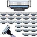 Razor Blade Refills for Men - 24PCS Compatible with Mach3 Razors, Dual Lubrication Blades for Extra Close & Comfortable Shave
