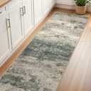 BEIMO Runner Rug for Hallway Kitchen, 2'x6' Machine Washable Runners Rug for Entryway, Soft Modern Abstract Throw Rugs, Low Pile Floor Cover with Non Slip Backing, Grey/Dark Green