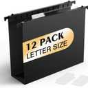 Shutex Extra Capacity Plastic Hanging File Folders,12 Pack Reinforced Hang Folders,Heavy Duty 2 Inch Expansion,Plastic Filing Cabinet Folders,Letter Size,Designed for Bulk Files, Medical Charts,Black