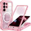 Hekodonk for Galaxy S26 Ultra Case Magnetic,[Cute Wave][Compatible with Magsafe][Built-in Tempered Glass Screen Protector] [Glitter Card] Full Body Bling Case for Samsung Galaxy S26 Ultra,All Pink