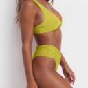 Geluboao Bikini Set for Women Solid V Neck Knot Front Push Up High Leg Thong Two Piece Swimsuit (Yellow, L)